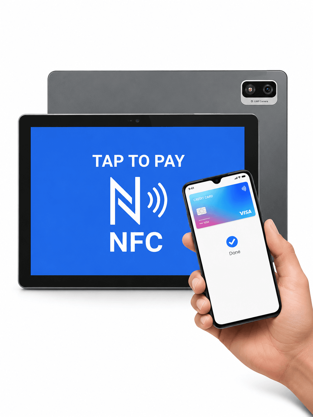 Tablet Android de 10 pulgadas con NFC Tap to Pay para pagos en restaurante