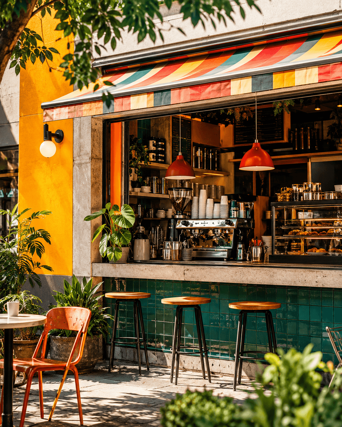 Cafetería con bebidas y ambiente para tomar un café